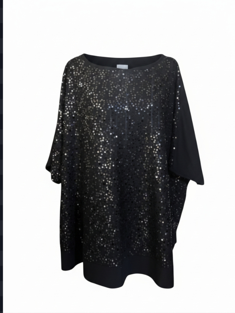 Diane Gilman DG2 Black Sequin Front Batwing Oversized Comfy Party Knit Top Sz 2X
